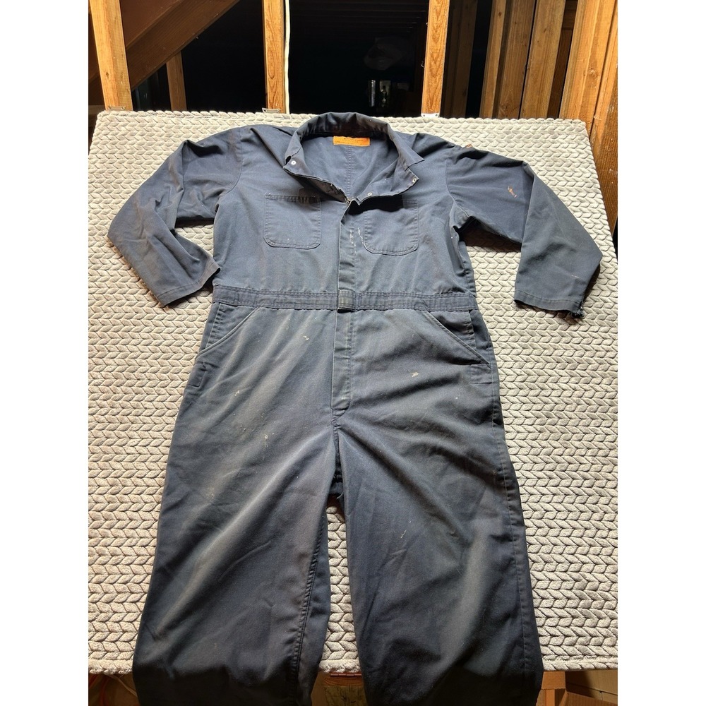 Vintage Red Kap Orange Tag Workwear Coveralls Jumpsuit Mens 46R Navy Blue 80s